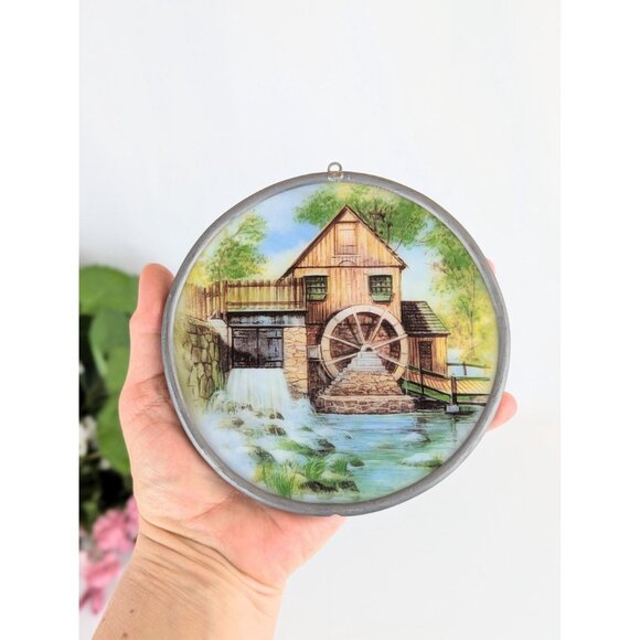 Vintage Slag Glass Windmill Sun Catcher Window Hanging Rustic Country Farmhouse - Picture 6 of 8